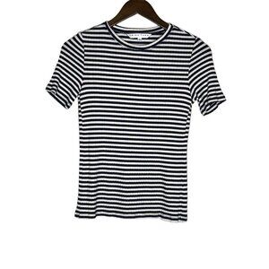 Trina Turk Blue‎ and White Striped Short Sleeve Top Size Small